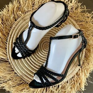 KATE SPADE Sullivan Black Leather Braided Strap High Heel Sandals Size 8